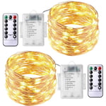 Keyouny - Pack de 2 Lampes à Batterie, 10M 100 led Fil 8 Modes avec Télécommande et Minuterie Étanche pour Décoration de Sapin de Noël Intérieur