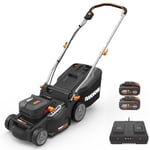 WORX Nitro - Tondeuse à Gazon sans Fil 40V - 4Ah - Surface Maximum de 500 m² - Ø37cm - Coupe jusqu'aux Bordures - 6 Hauteurs de Coupe - Livrée avec 2 Batteries et Chargeur - WG737E