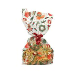 Anniversary House 20 pcs Christmas Festive Woodland Animals Cellophane Bags, Party, Cookie, Biscuit, Sweet, Cake, Sweets, Gift, Food Bag 12.5 x 28.5cm, Clear with Pattern, Inc. Twist Ties, Gifts, M586