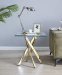 Leonardo Square Glass Side End Bedside Table with Metal Angled Starburst Legs for Modern Living Rooms