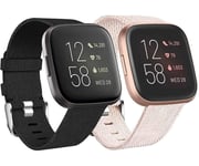 Wepro 2Pack Compatible with Fitbit Versa Strap/Fitbit Versa 2 Strap for Women Men, Breathable Woven Fabric Replacement Strap for Fitbit Versa/Versa 2 / Versa Lite, S Black/Apricot