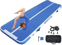 MEKETUM Air Turn Track Tapis de gymnastique gonflable et antidérapant pour la maison, l'entraînement, le tumbling, le yoga, l'extérieur, le fitness (bleu, 4 m20)