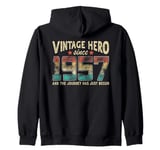 Vintage Hero Born 1957 The Journey Has Just Begun Birthday Zip Hoodie