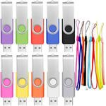 Cle USB 4GO Lot de 10 Clés USB 2.0 Mémoire Sticks - Petite Capacité Clef USB 4 Go Rotatif PenDrive Lecteur Flash USB - Cles USB Multicolore Mémoires USB 2.0 avec Cordes