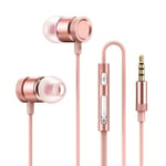 3,5 mm trådbundna in-ear-hörlurar i grossistledet sladd i metall med inbyggd mikrofonvolymkontroll för iOS- och Android-enheter Rose gold