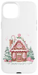 Coque pour iPhone 15 Plus Jolie maison en pain d'épice avec flocons de neige en glaçage rose