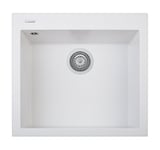 Plados Évier en quartz de cuisine encastré ON5610 baignoire simple 56cm - Blanc Lait