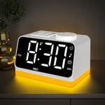 Radio Reveil Digital Avec Double Alarme,Reveil Numerique Chiffre Colore Avec Radio Fm Et 2 Ports De Chargement Usb,Reveil Matin Avec 8 Lumieres,Snooze,Aide Au Sommeil,Minuterie(Blanc)