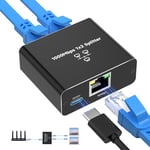 NEUTYPECHIC Switch RJ45 Multiprise Ethernet 2 Ports, 1000 Mbps LAN Splitter 1 à 2, Switch Ethernet Gigabit RJ45 Aluminium avec Câble Type C pour Ordinateurs, Commutateurs, Téléviseurs, Routeur