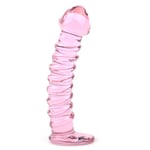 Pink Glass 6" Dildo Textured Rib Penis Shape Spiral Shaft Hot Cold Love Sex Toy