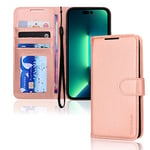 TECHGEAR iPhone 14 Pro Max Leather Wallet Case, Flip Protect Case Cover with Wallet Card Holder, Stand and Wrist Strap, Rose Gold PU Leather with Magnetic Closure Designed for iPhone 14 Pro Max 6.7"