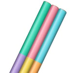 Hallmark Lot de 3 rouleaux de papier cadeau pastel – Rose, violet, bleu, vert, jaune, orange (lot de 3 rouleaux de papier cadeau : 7,5 m²) pour anniversaire, fête prénatale, Pâques, toute occasion