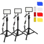 3 Packs 70 LED Video Light with Tripod Stand/Color Filters/Remote Control, Obeamiu 5600K USB Studio Lighting Kit for Tablet/Low Angle Shooting, Collection Portrait YouTube Photography