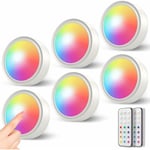 Ccykxa - Lampe led Vitrine rgb Sans Fil, 6 Pièces Spot Led Couleur a Pile Autocollant Lampe Placard avec Telecommande Lumiere Cuisine Sous Meuble