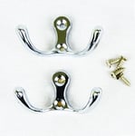 2 POLISHED CHROME DOUBLE ROBE HOOKS Silver Door/Wall Hangers Clothes