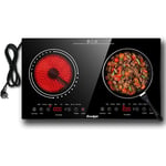 Plaque Vitrocéramique 2 Feux Cooksir Plaque de Cuisson avec Prise, Portable et Encastrable, Chaleur Infrarouge, 3600W, 60cm, Panneau en Verre