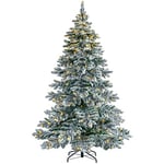 WeRChristmas Pre-Lit Snow Flocked Alpine Christmas Tree, White, 7 ft