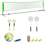 Badmintonset, badmintonnät med stativ, fjäderbollar, 4 racketar, justerbart volleybollnät, med bärväska, för inomhus, utomhus