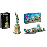 LEGO 21042 Architecture Statue of Liberty Model Building Kit, Collectable New York Souvenir Set, for Women, Men, Her or Him, Home Décor, Creative Activity & 60335 City Train Station Set with Toy Bus