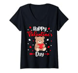 Womens Bear Happy Valentine's Day Love Heart Bear Valentine V-Neck T-Shirt