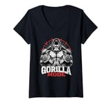 Womens Gorilla Mode Workout Exercise Lifting Weights Strong Gym V-Neck T-Shirt