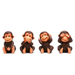 BRABUD Fengshui Resin See no Evil Hear no Evil Speak no Evil Do no Evil Monkey Figurines Set of 4 Home Office Desk Decor Statue Collection (Brown)