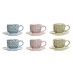 Set med kaffekoppar DKD Home Decor Blå Rosa Metall Grön Virágok Dolomite (6 pcs) (180 ml) (14 x 14 x 7 cm)