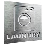 BSYDESIGN Washing Machine Door Sign - Laundry Room Decal - Washroom Wall Decal - Bathroom Laundry Decor - Wash Dry Room pictogram - Cleaning Room Metal Sticker - Indoor & Outdoor use (Silver)