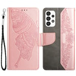 Butterfly Flower Imprinted Plånboksfodral Galaxy A53 5G - Rose Gold