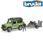 Bruder Toys 02589 LandRover Defender Trailer Ducati Scrambler Cafe Racer + Rider