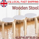 Wooden Stool Display Stand 18" Tall Indoor Plant Stand Small Round Brown+white