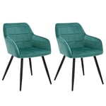 WOLTU Lot de 2 Chaises de Salle à Manger avec accoudoirs, Chaise de Salon Structure en métal et Assise en Velours,Vert Turc BH93ts-2