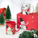 Zstar Lot de 2 tasses à café de Noël en céramique avec motif de Noël imprimé de dessin animé, cadeaux de Noël, vacances, amis, famille, pingouin et bonhomme de neige