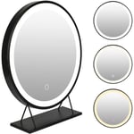 Miroir 40x40, Miroir de Maquillage Lumineux led, Tricolore Dimmable - Miroir de Salle de Bain Portable - Aqrau