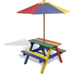 Table et bancs de pique-nique avec parasol pour enfants Bois The Living Store Multicolore