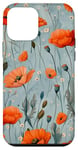 Coque pour iPhone 12 mini Motif coquelicot orange vintage sur fond bleu clair