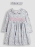 JoJo Maman Bebe Girls Ditsy Floral Smocked Peter Pan Dress - Pink, Pink, Size 1.5-2 Years