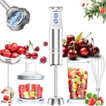 Hand Blender, 5-in-1 Stainless Steel Electric Stick Blender 1000W, 12 Speeds Adjustable, Baby Food Blender with Egg Whisk, Frother, 500ml Chopper, 600ml Measuring Cup, BPA Free Food Processor