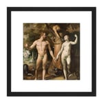 Van Haarlem The Fall Of Man Adam Eve Painting 8X8 Inch Square Wooden Framed Wall Art Print Picture with Mount