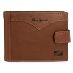 Pepe Jeans Jacket Portefeuille Horizontal avec Fermeture à clic Marron 11 x 8,5 x 1 cm Cuir by Joumma Bags, Marron, Talla única, Portefeuille Horizontal avec Fermeture à clic