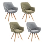 MEUBLE COSY Lot de 4 Chaise Salle à Manger Scandinave Fauteuil Coiffeuse Siège Pivotant avec Accoudoirs pour Chambre Salon Cuisine Bureau, Rembourré en Tissu Pieds en Bois Massif, Multicolore