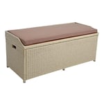 Estexo - Banc de jardin en polyrotin avec coffre de rangement coussins, banc avec coffre beige