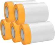 AFASOES 5 Rolls Dust Sheets Roll Plastic Masking Film Rolls Pre-Taped Dust Dust