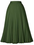 Jupe Femme Plissée Mi-Longue Trapèze Chic Jupe Trapèze Swing Taille Elastique M cl2473-18/Vert