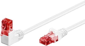 goobay 51526 Câble de brassage CAT 6, connecteur 90 degrés, câble réseau, Ethernet, Playstation, Xbox, câble LAN, DSL, U/UTP, connecteur RJ45, blanc, 10 m