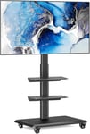 Support Tv Roulette Avec Support Cantilever Pour Ecran De Télé De 26 À 65 Pouces Led Lcd Plasma Chariot Meuble Tv Pied Universel Pivotant Réglable En Hauteur Avec 3 Étagères[YIN140900]