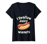 Womens Funny Sarcastic 'I Swallow Juicy Wieners' Joke tee family V-Neck T-Shirt