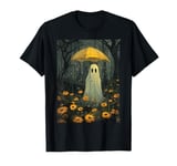 Ghost Holding Umbrella In The Rain Forest Gothic Whimsical T-Shirt