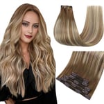 Easyouth Extension Clip Cheveux Naturel Balayage Brun Extension de Cheveux a Clip Humain Brun Moyen à Platine Blond Ombre Extension Cheveux Vrais Clip Invisible Droit 45cm 70g 5Pcs