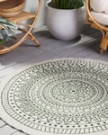 Tapis Rond Vert et Blanc en Plastique Motif Oriental pour Chambre ou Salon Bohè